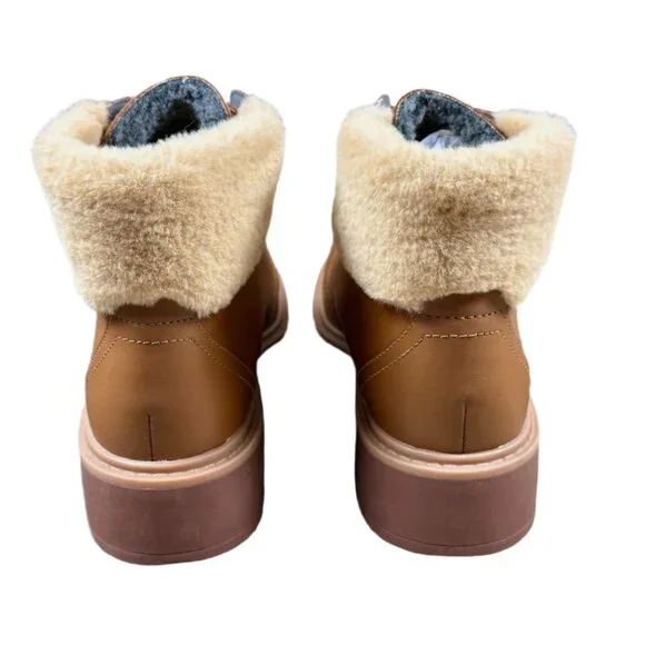 Clarks Mahogany Leather Faux Fur Trim Wedge Boots 8.5 - Picture 2 of 8